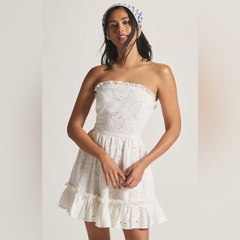 Anthropologie strapless eyelet mini dress